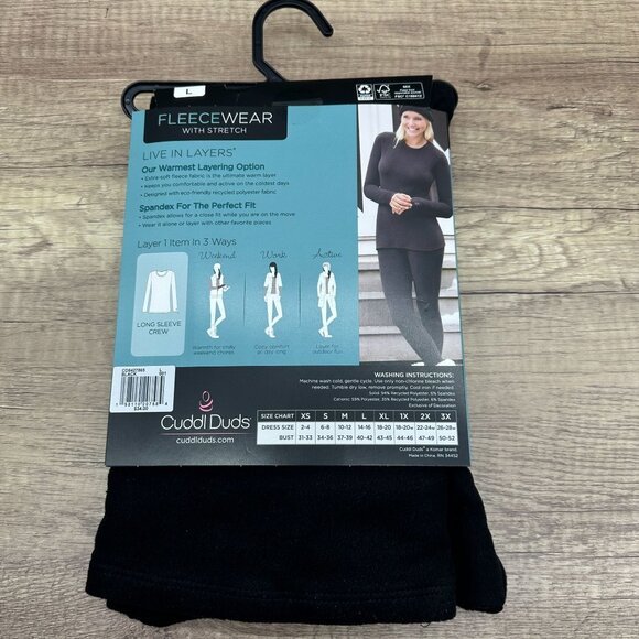 Cuddl Duds Warm Layers Top Womens Size L Black Fleecewear Long Sleeve Crew - Picture 7 of 11